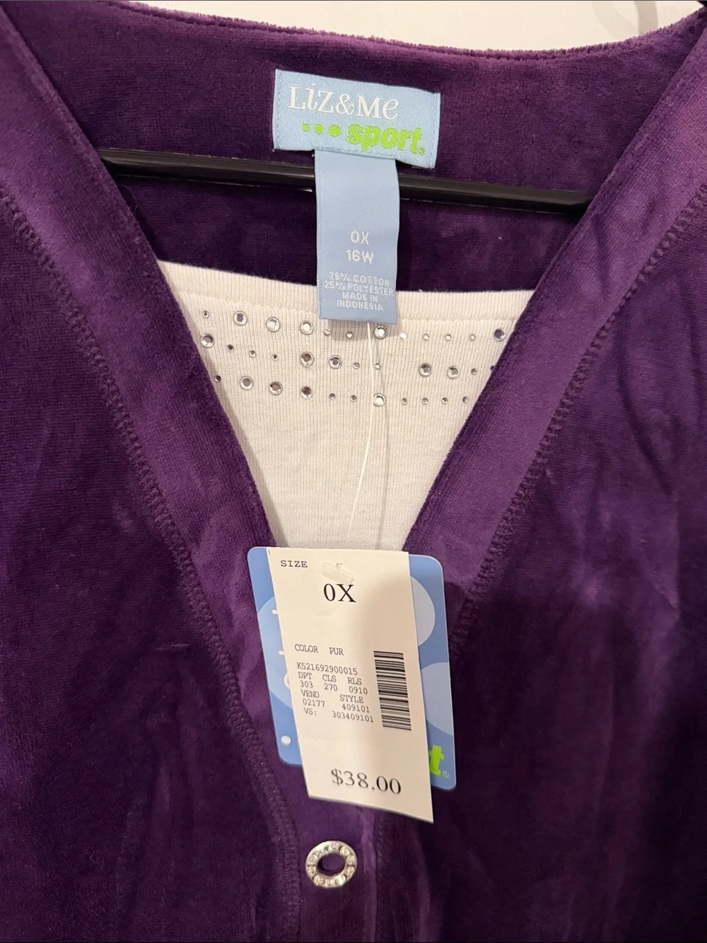 NWT Liz & Me Deep Purple Velour Tunic Hoodie